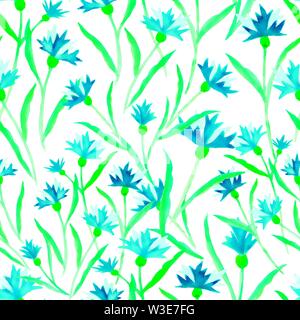floral blue cornflowers seamless pattern watercolor vector Stock Vector