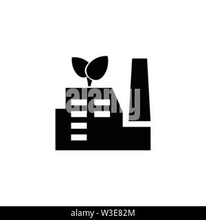 ECO Industrial Factory, Green Energy. Flat Vector Icon illustration. Simple black symbol on white background. ECO Industrial Factory, Green Energy sig Stock Vector