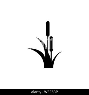 Reed, Cattail, Cane. Flat Vector Icon illustration. Simple black symbol on white background. Reed, Cattail, Cane sign design template for web and mobi Stock Vector
