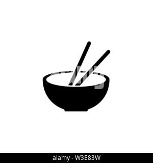 Chinese Plate with Chopsticks, Soup. Flat Vector Icon illustration. Simple black symbol on white background. Chinese Plate with Chopsticks, Soup sign Stock Vector