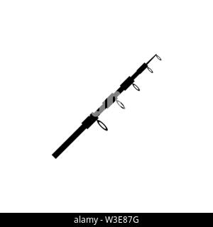 Telescopic Fishing Rod Pole. Flat Vector Icon illustration. Simple black symbol on white background. Telescopic Fishing Rod Pole sign design template Stock Vector