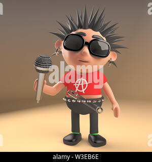 Rotten punk rocker with spikey hair sings into the microphone, 3d ...