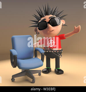 Funny punk rocker with spikey hair holding a wireless mouse, 3d ...