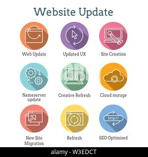 Website Update Icon Set - seo update, site creation, and name server update Stock Vector