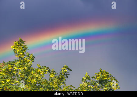 Beautiful flat rainbow in the sky close up Stock Photo