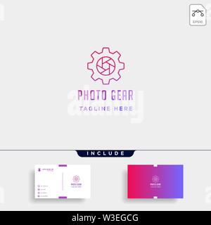 gear photo logo vector photography industry simple line icon sign symbol illustration isolated Stock Vector