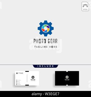 gear photo logo vector photography industry simple line icon sign symbol illustration isolated Stock Vector
