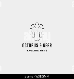 gear octopus logo vector sea industry line icon sign symbol illustration isolated Stock Vector