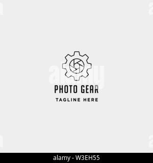 gear photo logo vector photography industry simple line icon sign symbol isolated Stock Vector