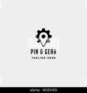pin gear logo vector navigator simple icon symbol sign isolated Stock Vector