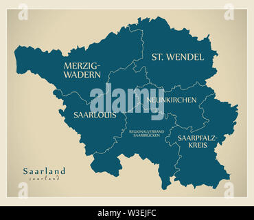 Modern Map - Saarland map of Germany with counties and labels Stock Photo