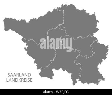 Modern Map - Saarland map of Germany with counties gray Stock Photo