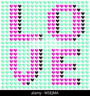 Mosaic word love made from small hearts, pixel art Stock Vector