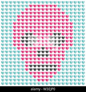 Mosaic skull symbol made from hearts. Pixel art Stock Vector