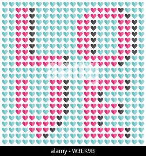 Mosaic word love made from small hearts. Pixel art Stock Vector