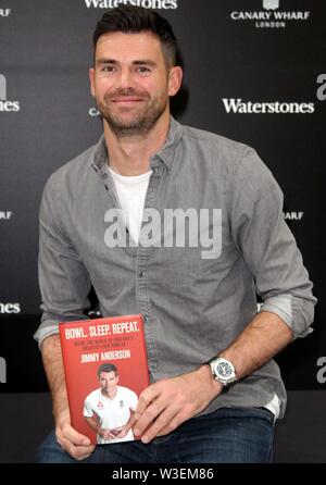 England and Lancashire bowler Jimmy Anderson attends a book signing for his new book, 'Bowl. Sleep. Repeat.' at the Waterstones store in Canary Wharf, London. Featuring: James Anderson, Jimmy Anderson Where: London, United Kingdom When: 14 Jun 2019 Credit: WENN.com Stock Photo