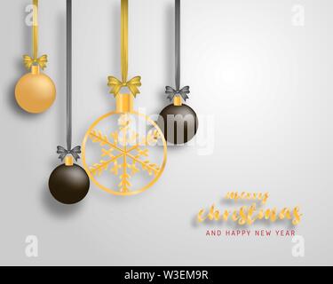Merry Christmas and Happy new year greeting card in paper cut style background. Vector illustration Christmas celebration decoration on white backgrou Stock Vector