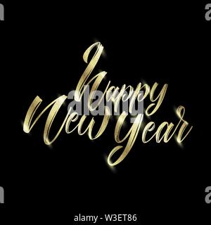 Golden text on black background. Happy New Year Stock Vector
