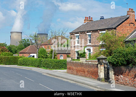 The village of Drax, and Drax power station, North Yorkshire, England UK Stock Photo