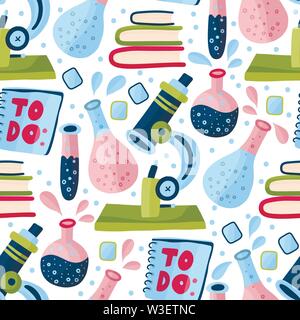 Seamless vector school pattern. Cartoon Flat style. Stock Vector