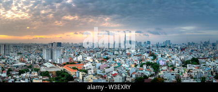 The panorama of Ho Chi Minh City looks down from above with colorful small houses. This is an area in GoVap District, Ho Chi Minh City, Vietnam Stock Photo