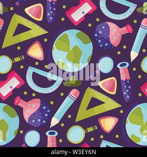 Seamless vector pattern with school supplies. Stock Vector