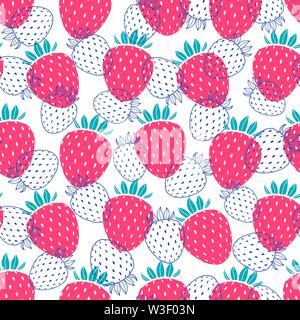 Seamless pattern with strawberries on white background. Fruits texture.It be perfect for fabric, wrapping,packaging, digital paper and more. Stock Vector