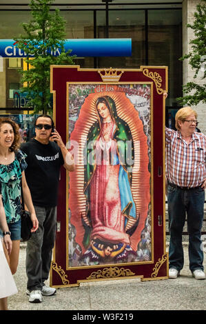 Downtown, Chicago-July 13, 2019: Protest against Immigration ICE and Border Patrol. Catholic Saint Mary. Stock Photo