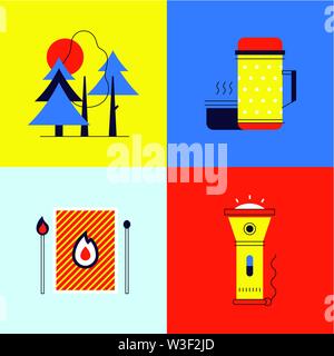 Tourism and camping - colorful flat design style elements Stock Vector