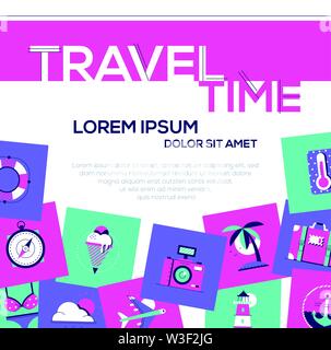 Travel time - colorful flat design style web banner Stock Vector