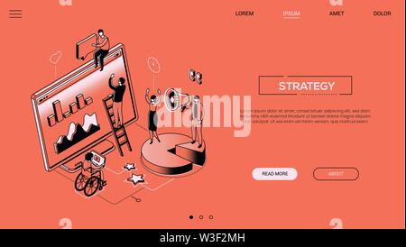 Strategy - line design style isometric web banner Stock Vector