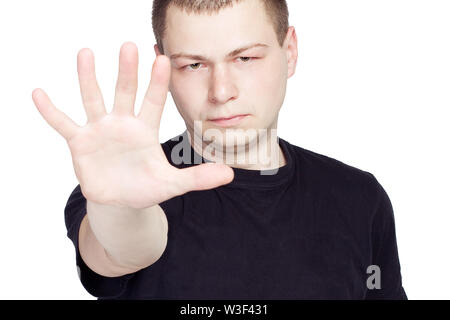 man shows the hands stop on white background Stock Photo
