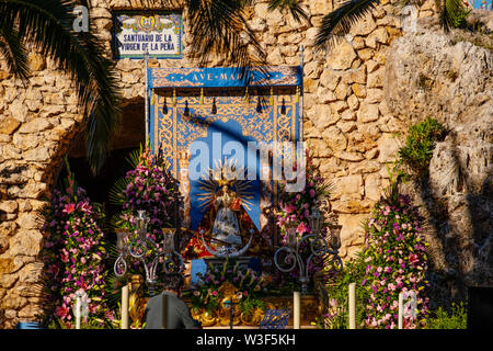 Image of the Blessed Virgin of the rock at hermitage Virgen de la Peña, white village of Mijas. Malaga province Costa del Sol. Andalusia, Spain Stock Photo