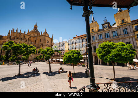 Plaza Mayor and catedral, Segovia city. Castilla León, Spain Europe Stock Photo