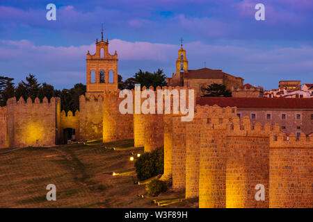 Medieval monumental walls at sunset, UNESCO World Heritage Site. Avila city. Castilla León, Spain Europe Stock Photo