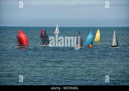 Boats racing offshore at Skerries Stock Photo