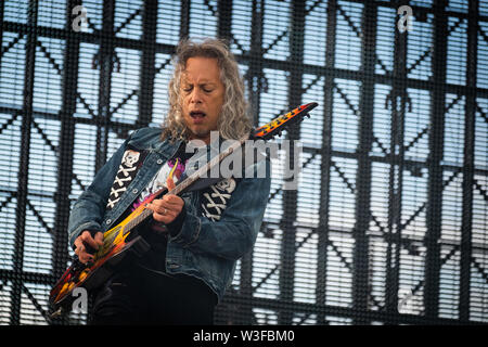 Trondheim, Norway - July 13th, 2019. The American heavy metal band Metallica performs live concerts at Granåsen Arena in Trondheim. Here guitarist Kirk Hammett is seen live on stage. (Photo credit: Gonzales Photo - Tor Atle Kleven). Stock Photo