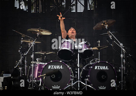 Trondheim, Norway - July 13th, 2019. The American heavy metal band Metallica performs live concerts at Granåsen Arena in Trondheim. Here drummer Lars Ulrich is seen live on stage. (Photo credit: Gonzales Photo - Tor Atle Kleven). Stock Photo