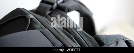 Black backpack waterproof zipper Stock Photo