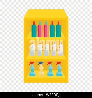 Shelves in shop with chemicals icon, cartoon style Stock Vector