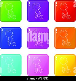 Boy on segway icons set 9 color collection Stock Vector