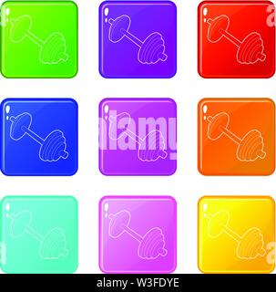 Barbell icons set 9 color collection Stock Vector