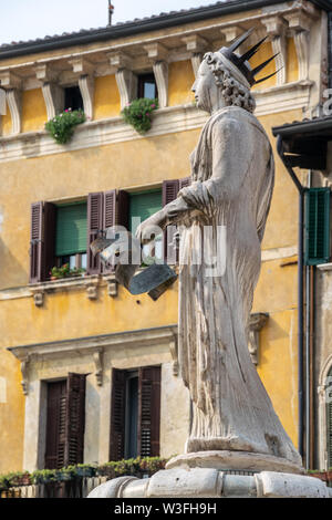 The roman statue called Madonna Verona in Piazza delle Erbe, Verona, Italy Stock Photo