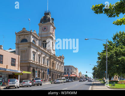 Town Hall and other historic buildings on Sturt Street, the main street in the old gold mining town of Ballarat, Victoria, Australia Stock Photo