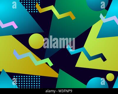 Geometric gradient shape seamless pattern. Triangles, circles and points. Background for wrapping paper, print, fabric and printing. Vector illustrati Stock Vector