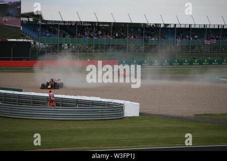 Sebastian Vettel Crashes into the back of Max Verstappen on Stowe Corner at Silverstone at the British Grand Prix 2019 Stock Photo