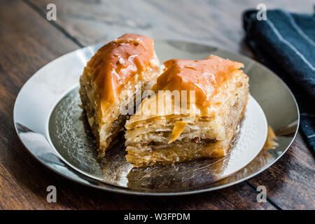 Baklava / Homemade Azerbajian Style with Walnut in Silver Plate / Pakhlava / Baklawa. Traditional Dessert. Stock Photo