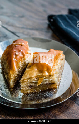 Baklava / Homemade Azerbajian Style with Walnut in Silver Plate / Pakhlava / Baklawa. Traditional Dessert. Stock Photo