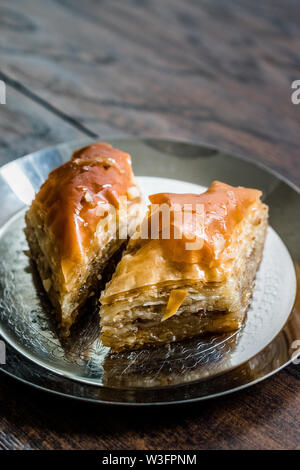 Baklava / Homemade Azerbajian Style with Walnut in Silver Plate / Pakhlava / Baklawa. Traditional Dessert. Stock Photo