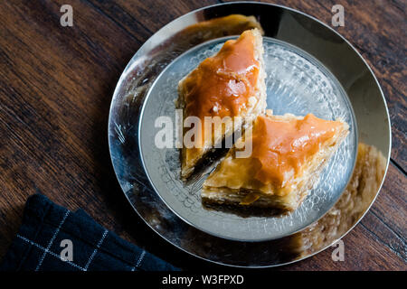 Baklava / Homemade Azerbajian Style with Walnut in Silver Plate / Pakhlava / Baklawa. Traditional Dessert. Stock Photo